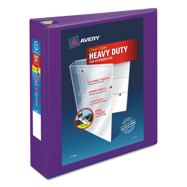 Heavy-Duty View Binder with DuraHinge and One Touch EZD Rings, 3 Rings, 2" Capacity, 11 x 8.5, Purple [SKU: AVE79777]