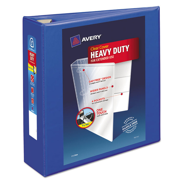 Heavy-Duty View Binder with DuraHinge and Locking One Touch EZD Rings, 3 Rings, 3" Capacity, 11 x 8.5, Pacific Blue [SKU: AVE79811]