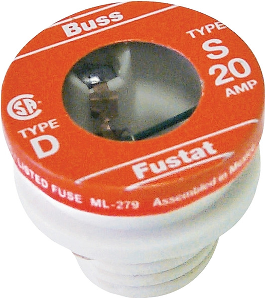 Bussmann S-20 Plug Fuse, 20 A, 125 V, 10 kA Interrupt, Low Voltage, Time Delay Fuse [SKU: ORG0426692]