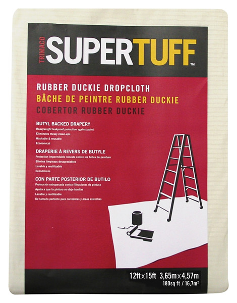 Trimaco Rubber-Duckie 80203 Drop Cloth, 15 ft L, 12 ft W, Butyl/Drapery Fabric, Beige/Cream [SKU: ORG0524744]