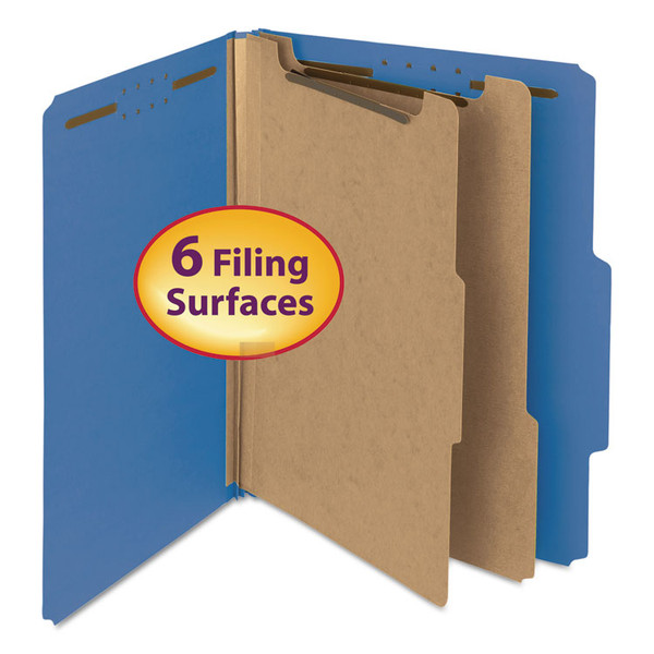 Recycled Pressboard Classification Folders, 2" Expansion, 2 Dividers, 6 Fasteners, Letter Size, Dark Blue, 10/Box [SKU: SMD14062]