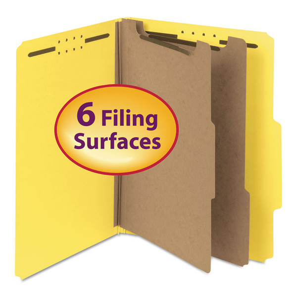 Recycled Pressboard Classification Folders, 2" Expansion, 2 Dividers, 6 Fasteners, Letter Size, Yellow Exterior, 10/Box [SKU: SMD14064]