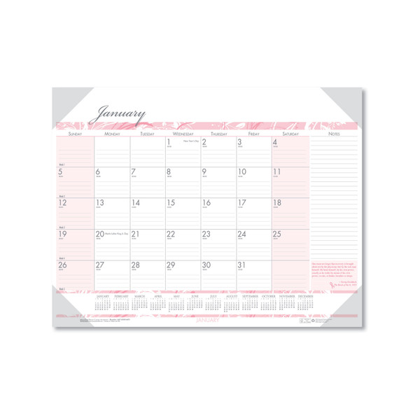 Recycled Monthly Desk Pad Calendar, Breast Cancer Awareness Artwork, 22 x 17, Black Binding/Corners,12-Month (Jan-Dec): 2024 [SKU: HOD1467]