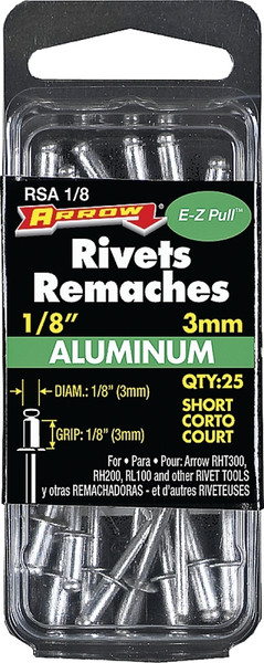 Arrow RSA1/8 Pop Rivet, Short, 1/8 in L, Aluminum [SKU: ORG6778021]