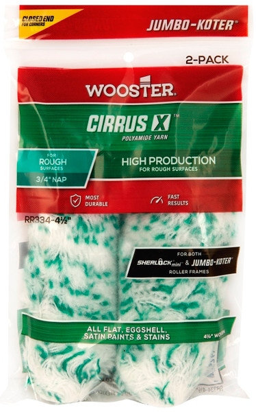 WOOSTER CIRRUS X RR334-4 1/2 Mini-Roller Cover, 3/4 in Thick Nap, 4-1/2 in L, Fabric Cover, Green/White [SKU: ORG1737154]