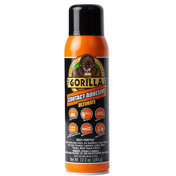 Gorilla 109852 Contact Adhesive Ultimate Spray, Characteristic, Light Yellow, 24 hr Curing, 12.2 oz Can [SKU: ORG5123146]