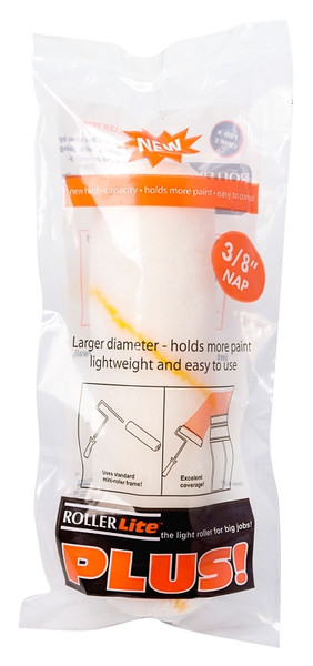 RollerLite Hi-Pro Plus 68HP038 Roller Cover, 3/8 in Thick Nap, 6 in L, Acrylic Cover, White [SKU: ORG4340345]