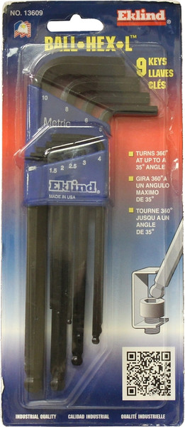 Eklind 13609 Hex Key Set, 9-Piece, Steel, Black [SKU: ORG6509103]