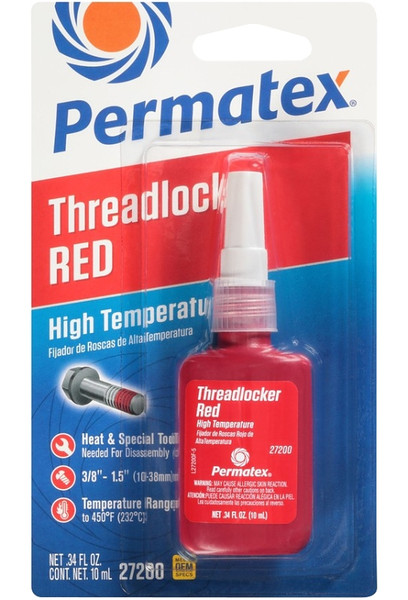Permatex 27200 Threadlocker, Liquid, Musty, Red, 10 mL Bottle [SKU: ORG6048011]