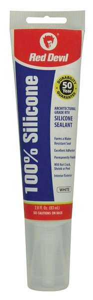 Red Devil 0810 Silicone Sealant, White, -60 to 400 deg F, 2.8 oz Squeeze Tube [SKU: ORG8279788]
