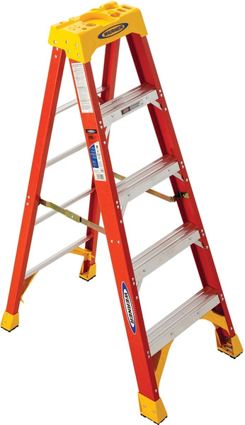 WERNER 6205 Step Ladder, 9 ft Max Reach H, 4-Step, 300 lb, Type IA Duty Rating, 3 in D Step, Fiberglass, Yellow [SKU: ORG8643660]