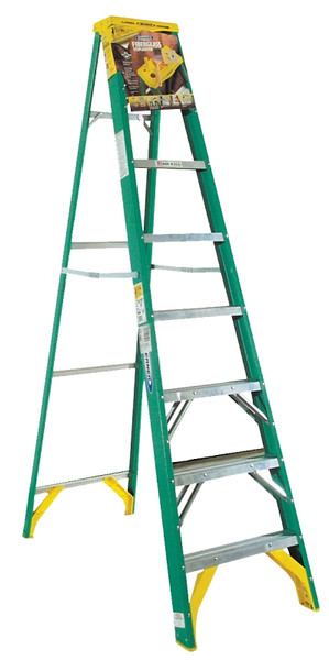 WERNER 5908 Step Ladder, 12 ft Max Reach H, 7-Step, 225 lb, Type II Duty Rating, 3 in D Step, Fiberglass, Yellow [SKU: ORG6292502]