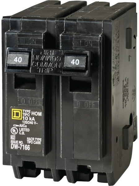 Square D Homeline HOM240C Circuit Breaker, Mini, 40 A, 2 -Pole, 120/240 V, Plug Mounting, Black [SKU: ORG6950687]