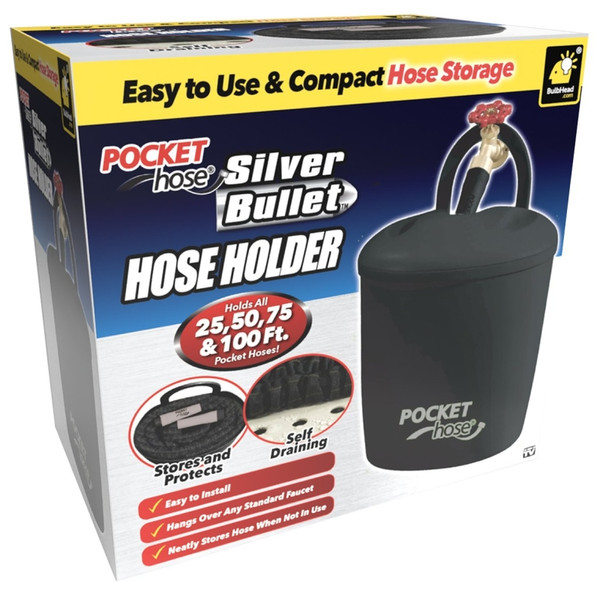 POCKET hose Silver Bullet 15960-6 Hose Holder with Drain Holes, Plastic, Black, Smooth [SKU: ORG2208114]