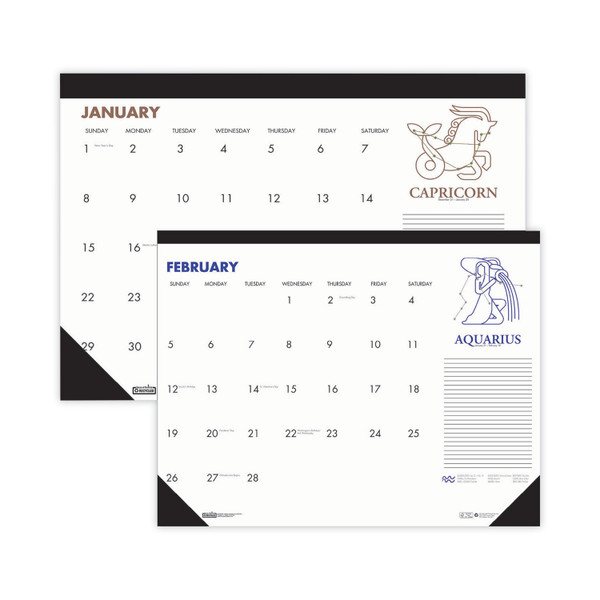 Recycled Zodiac Desk Pad Calendar, Zodiac Artwork, 18.5 x 13, White Sheets, Black Binding/Corners, 12-Month (Jan-Dec) 2024 [SKU: HOD1676]