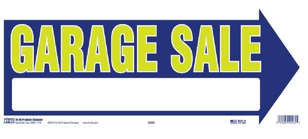 HY-KO 22461 Neon Directional Sign, GARAGE SALE (Arrow), Yellow Legend, Blue Background, Corrugated Plastic [SKU: ORG9545245]