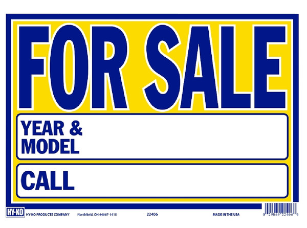 HY-KO 22406 Neon Sign, FOR SALE, Blue Legend, Yellow Background, Plastic, 9 in H x 13 in W Dimensions [SKU: ORG9545211]