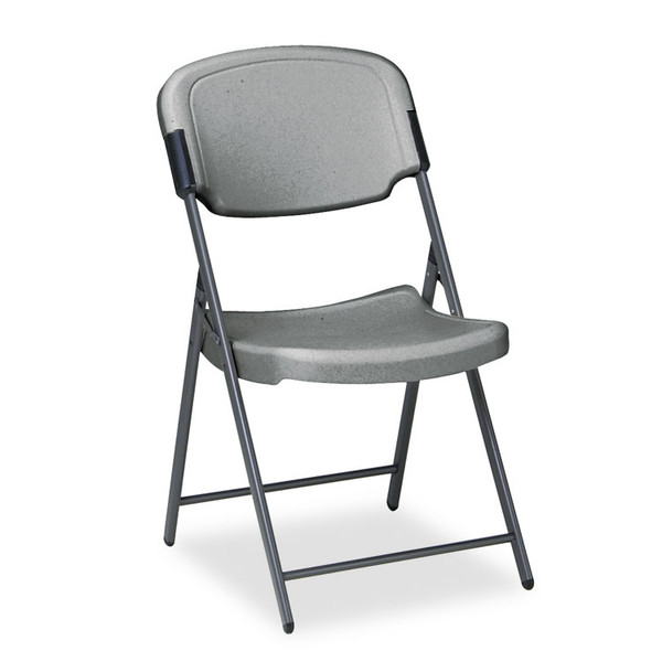 Rough n Ready Commercial Folding Chair, Supports Up to 350 lb, 15.25" Seat Height, Charcoal Seat, Charcoal Back, Silver Base [SKU: ICE64007]