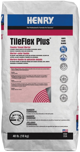 HENRY 527 TileFlex Plus Series 13081 Thin-Set Mortar, White, Powder, 40 lb Bag [SKU: ORG0913129]