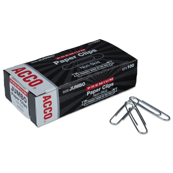 Premium Heavy-Gauge Wire Paper Clips, Jumbo, Nonskid, Silver, 100 Clips/Box, 10 Boxes/Pack [SKU: ACC72510]