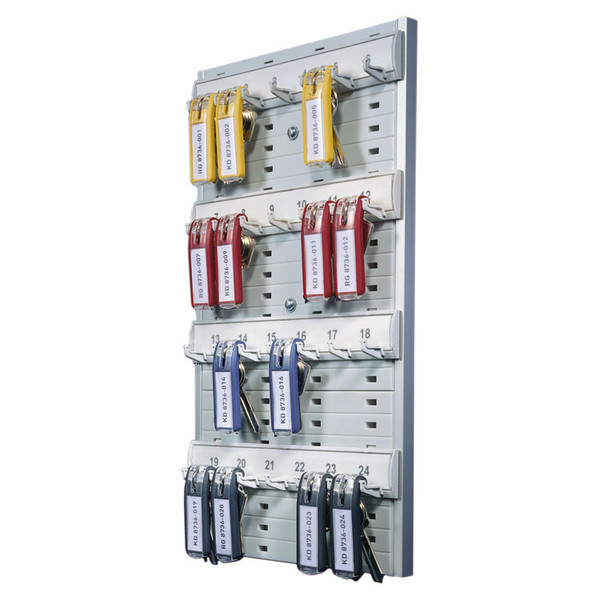 Key Rack, 24-Tag Capacity, Plastic, Gray, 8.38 x 1.38 x 14.13 [SKU: DBL195610]