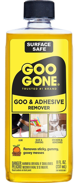 Goo Gone 2087 Goo and Adhesive Remover, 8 oz Bottle, Liquid, Citrus, Yellow [SKU: ORG0569566]