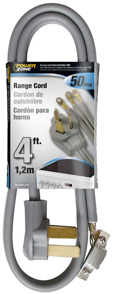 PowerZone Power Supply Range Cord, 6 8 AWG Cable, 4 ft L, 50 A, 250 V, Gray [SKU: ORG4592697]