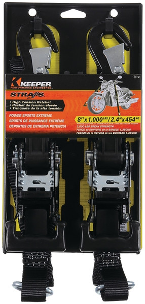 KEEPER 05741 Tie-Down, 1-1/4 in W, 8 ft L, Polyester, Black, 1000 lb, Snap Hook End Fitting [SKU: ORG0025130]