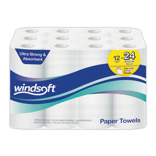 Premium Kitchen Roll Towels, 2-Ply, 11 x 6, White, 110/Roll, 12 Rolls/Carton [SKU: WIN12216]