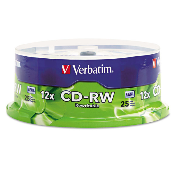 CD-RW Rewritable Disc, 700 MB/80 min, 12x, Spindle, Silver, 25/Pack [SKU: VER95155]