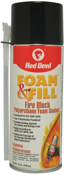 Red Devil Foam & Fill 0915 Fire Block Foam Sealant with Nozzle, Champagne, 41 to 86 deg F, 12 oz Aerosol Can [SKU: ORG9223322]