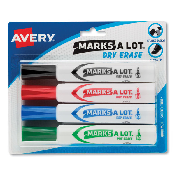 MARKS A LOT Desk-Style Dry Erase Marker, Broad Chisel Tip, Assorted Colors, 4/Set (24409) [SKU: AVE24409]