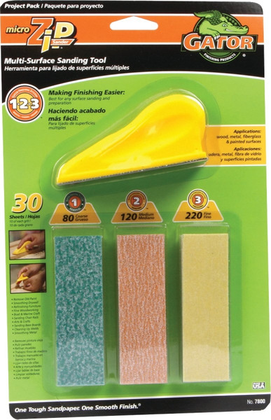 Gator MicroZip 7800 Sander Tool Kit, 3-1/2 in L, 1 in W, 80, 120, 220 Grit, Extra Fine, Fine, Medium [SKU: ORG1787274]
