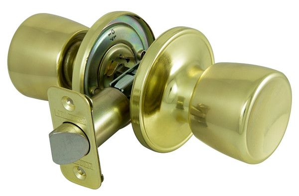 ProSource TS730BRA4B Knob Lockset, Knob Handle, Metal, Polished Brass, 2-3/8 to 2-3/4 in Backset, 44 x 57 mm Strike [SKU: ORG5537931]