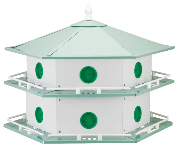 HEATH AH-12D Bird House, 12 in W, 6 in D, 14 in H, Hexagon, Aluminum, Light Green/White [SKU: ORG6309116]