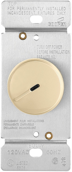 Eaton Wiring Devices RI06PL-V-K Rotary Dimmer, 120 V, 600 W, Halogen, Incandescent Lamp, 3-Way, White [SKU: ORG6789804]