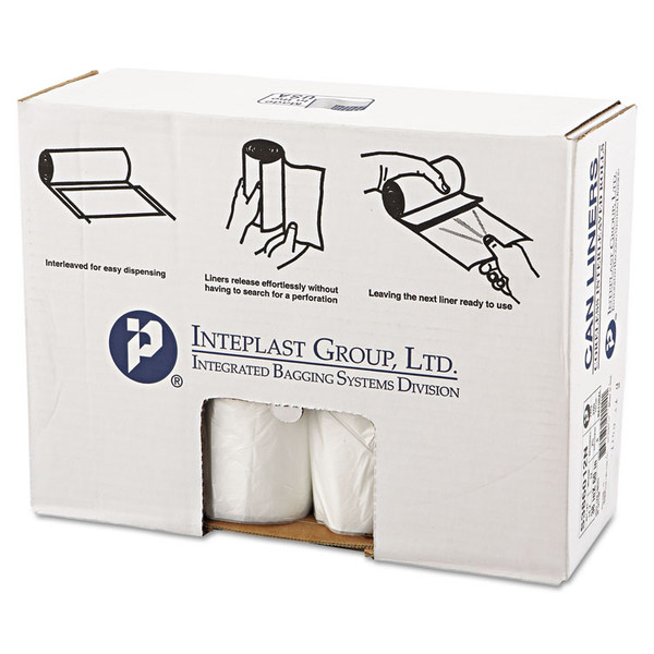High-Density Interleaved Commercial Can Liners, 60 gal, 12 microns, 38" x 60", Clear, 25 Bags/Roll, 8 Rolls/Carton [SKU: IBSS386012N]