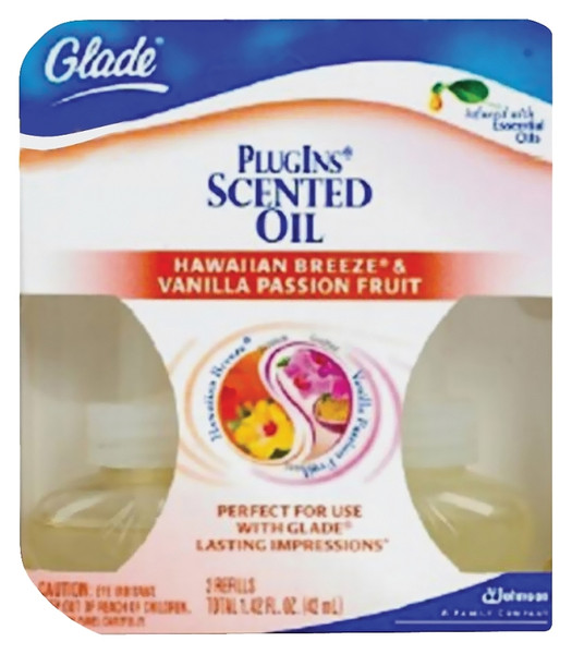 Glade 70498 Plug-In Air Freshener Refill, Hawaiian Breeze/Vanilla Passion Fruit, Clear, 30 days-Day Freshness [SKU: ORG6331011]