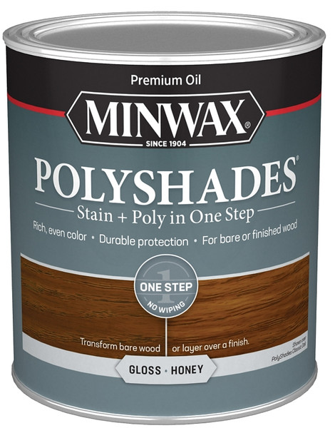 Minwax PolyShades 614960444 Stain and Polyurethane, Gloss, Honey, Liquid, 1 qt [SKU: ORG8487712]