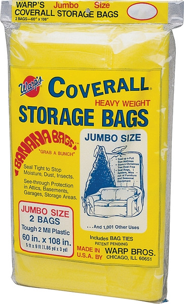 Wrap's Banana Bags CB-60 Storage Bag, Jumbo, Plastic, Yellow, 60 in L, 108 in W, 2 mil Thick [SKU: ORG8106213]