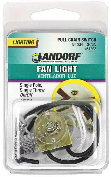 Jandorf 61208 Pull Chain Switch, 1-Pole, 125 V, 3 A, Nickel [SKU: ORG3402963]