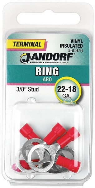 Jandorf 60976 Ring Terminal, 22 to 18 AWG Wire, 3/8 in Stud, Vinyl Insulation, Copper Contact, Red [SKU: ORG3401908]