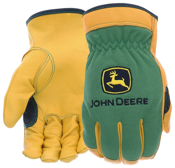 John Deere JD00008-XL Driver Gloves Men's, XL, Reinforced Thumb, Shirred Elastic Cuff, Deerskin Leather/Spandex [SKU: ORG9069915]