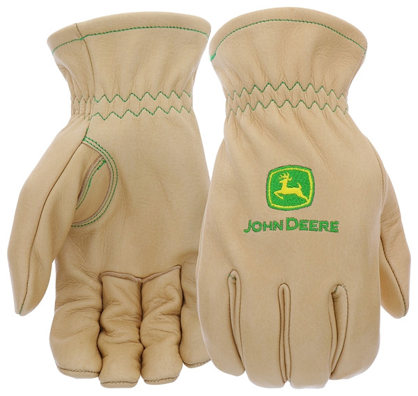 John Deere JD84013-L Work Gloves, Men's, L, Shirred Elastic Cuff, Cowhide Leather [SKU: ORG9070020]