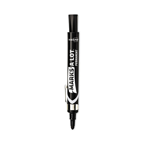 MARKS A LOT Large Desk-Style Permanent Marker with Metal Pocket Clip, Broad Bullet Tip, Black, Dozen (24878) [SKU: AVE24878]