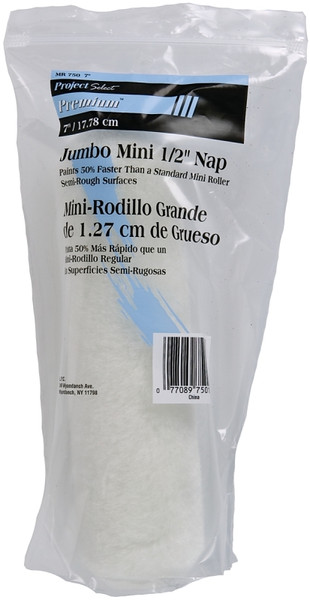 Linzer MR750 Paint Roller Cover, 1/2 in Thick Nap, 6-1/2 in L, Fabric Cover, White [SKU: ORG4468336]