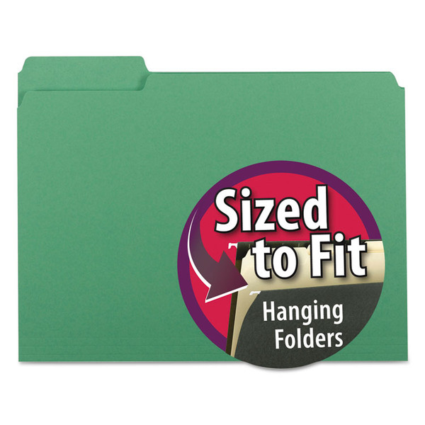 Interior File Folders, 1/3-Cut Tabs: Assorted, Letter Size, 0.75" Expansion, Green, 100/Box [SKU: SMD10247]