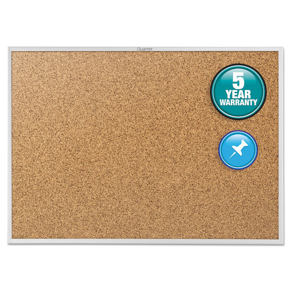 Classic Series Cork Bulletin Board, 36 x 24, Silver Aluminum Frame [SKU: QRT2303]