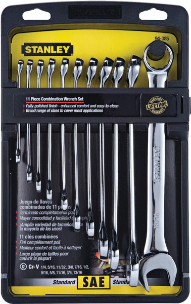 STANLEY 94-385W Wrench Set, 11-Piece, Steel, Polished Chrome, Specifications: SAE Measurement [SKU: ORG0180133]
