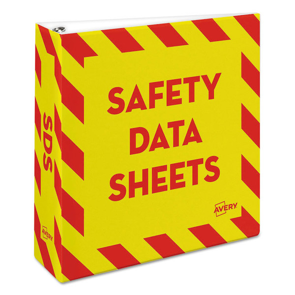 Heavy-Duty Preprinted Safety Data Sheet Binder, 3 Rings, 3" Capacity, 11 x 8.5, Yellow/Red [SKU: AVE18952]